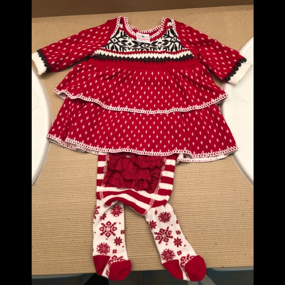 Hanna Andersson Holiday dress and dear deer tights